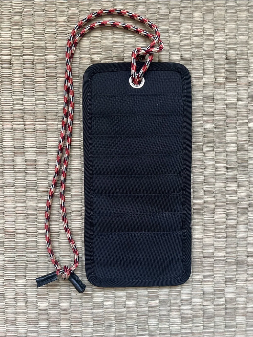 Burberry Black Logo Lanyard Concert ID Wallet with Red-Patterned Cord